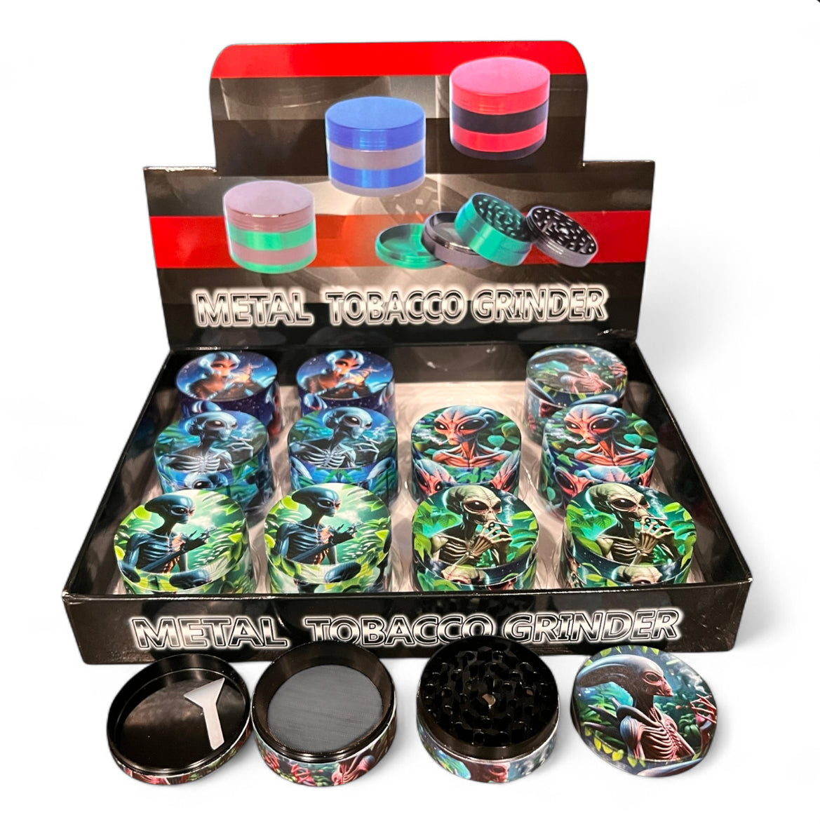 ALIEN DESIGN METAL TOBACCO GRINDER 55MM 12CT BOX