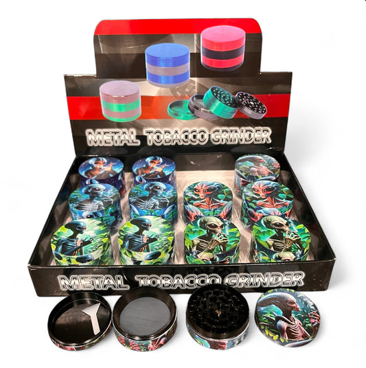 ALIEN DESIGN METAL TOBACCO GRINDER 55MM 12CT BOX