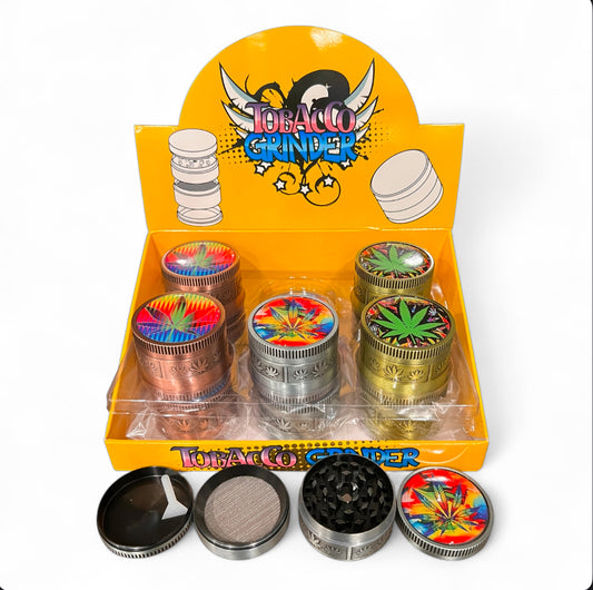 RASTA TIE DYE LED 4 PART METAL TOBACCO GRINDER 55MM 12CT BOX