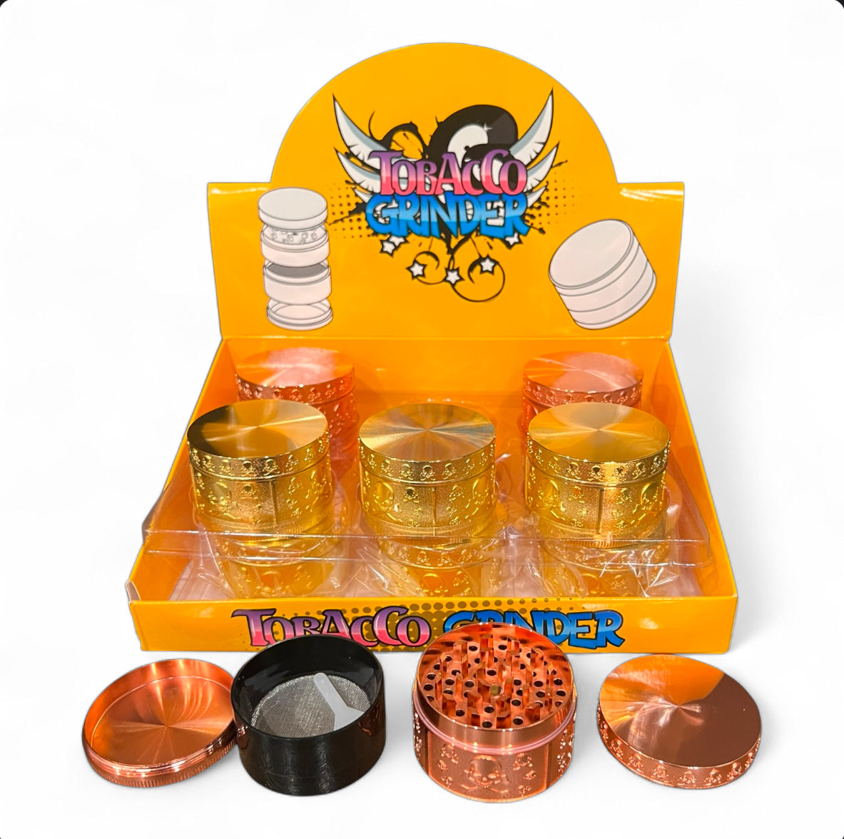 FULL GOLD 4 PART METAL TOBACCO GRINDER 55MM 12CT