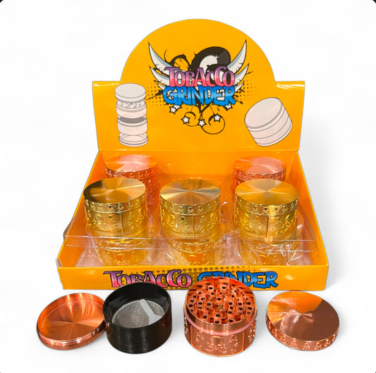 FULL GOLD 4 PART METAL TOBACCO GRINDER 55MM 12CT