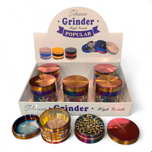 RAINBOW PRISM METAL TOBACCO GRINDER 55MM 12CT BOX