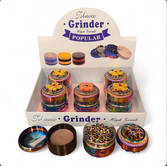 RAINBOW WITH REVOLVING TOP METAL TOBACCO GRINDER 55MM 6CT BOX
