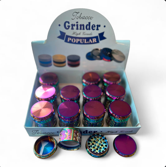 DOLLAR SIGN ENGRAVED 4 PART METAL TOBACCO GRINDER 40MM 12CT BOX