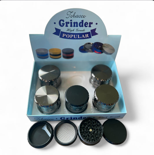 FULL BLACK 4 PART METAL TOBACCO GRINDER 55MM 6CT BOX