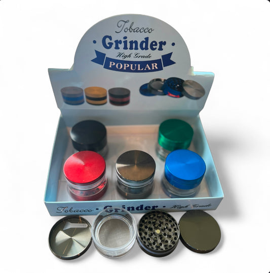 CLEAR MID CHAMBER 4 PART METAL TOBACCO GRINDER 55MM 6CT BOX