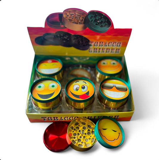 EMOJI 3 PART METAL TOBACCO GRINDER 50MM 12CT BOX