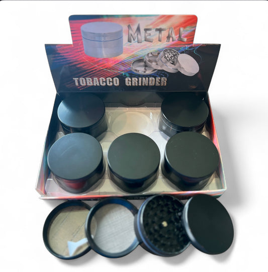 FULL BLACK 4 PART METAL TOBACCO GRINDER 60MM 6CT BOX