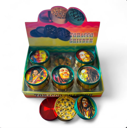BOB MARLEY 3 PART METAL TOBACCO GRINDER 50MM 12CT BOX
