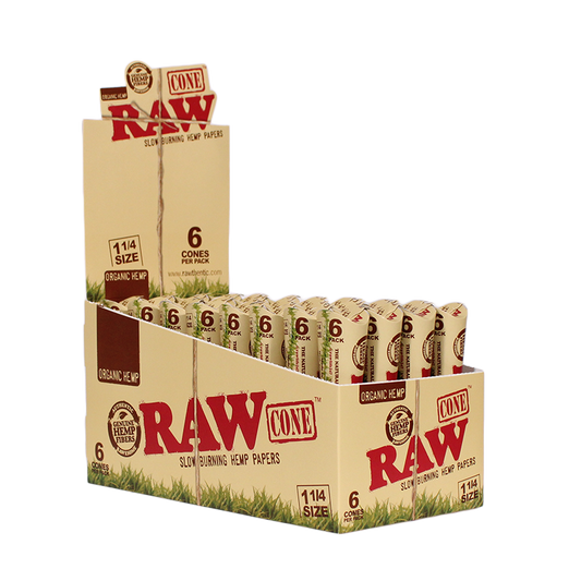 RAW CONE 6PK ORGANIC HEMP