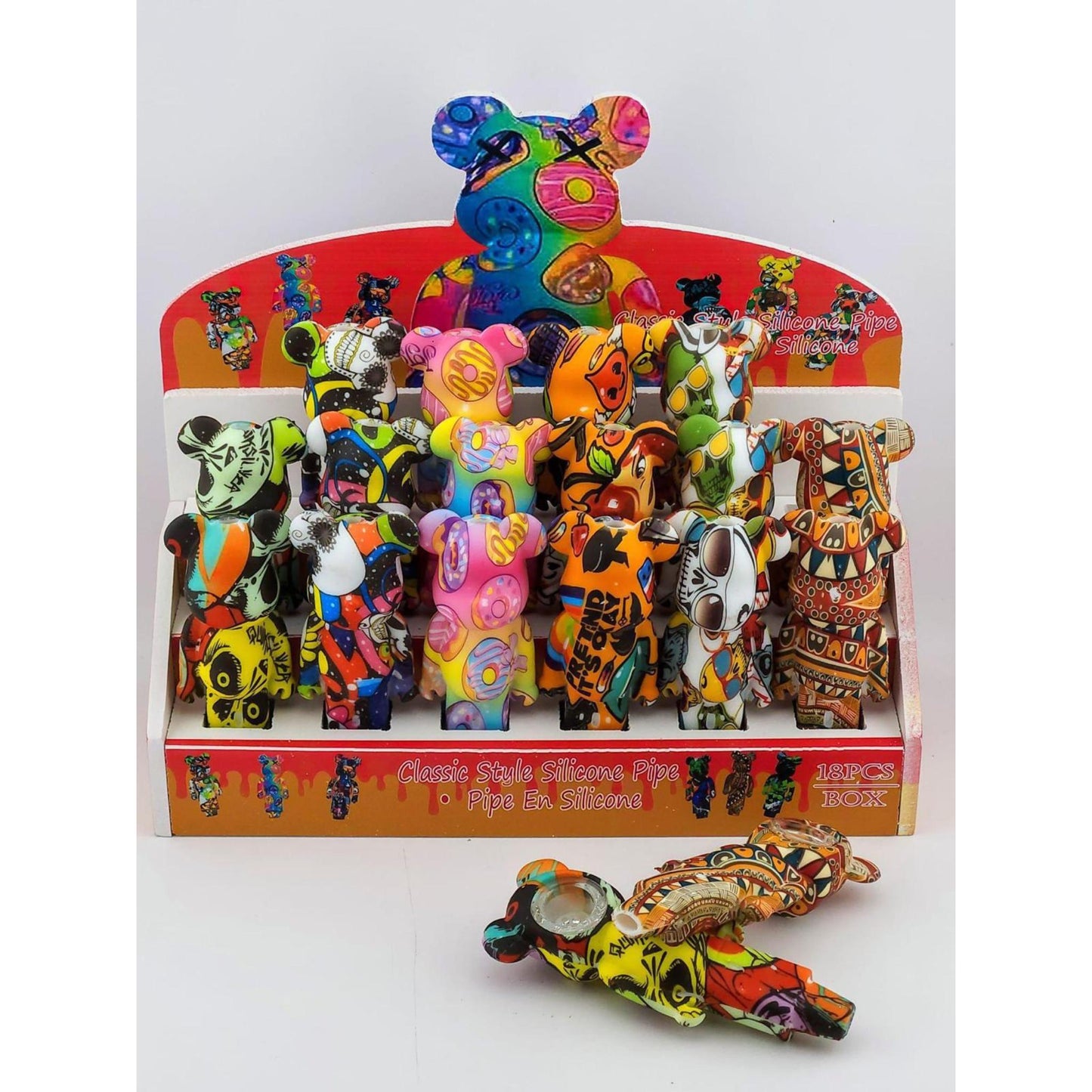 BEAR SILICONE PIPE 18CT DISPLAY